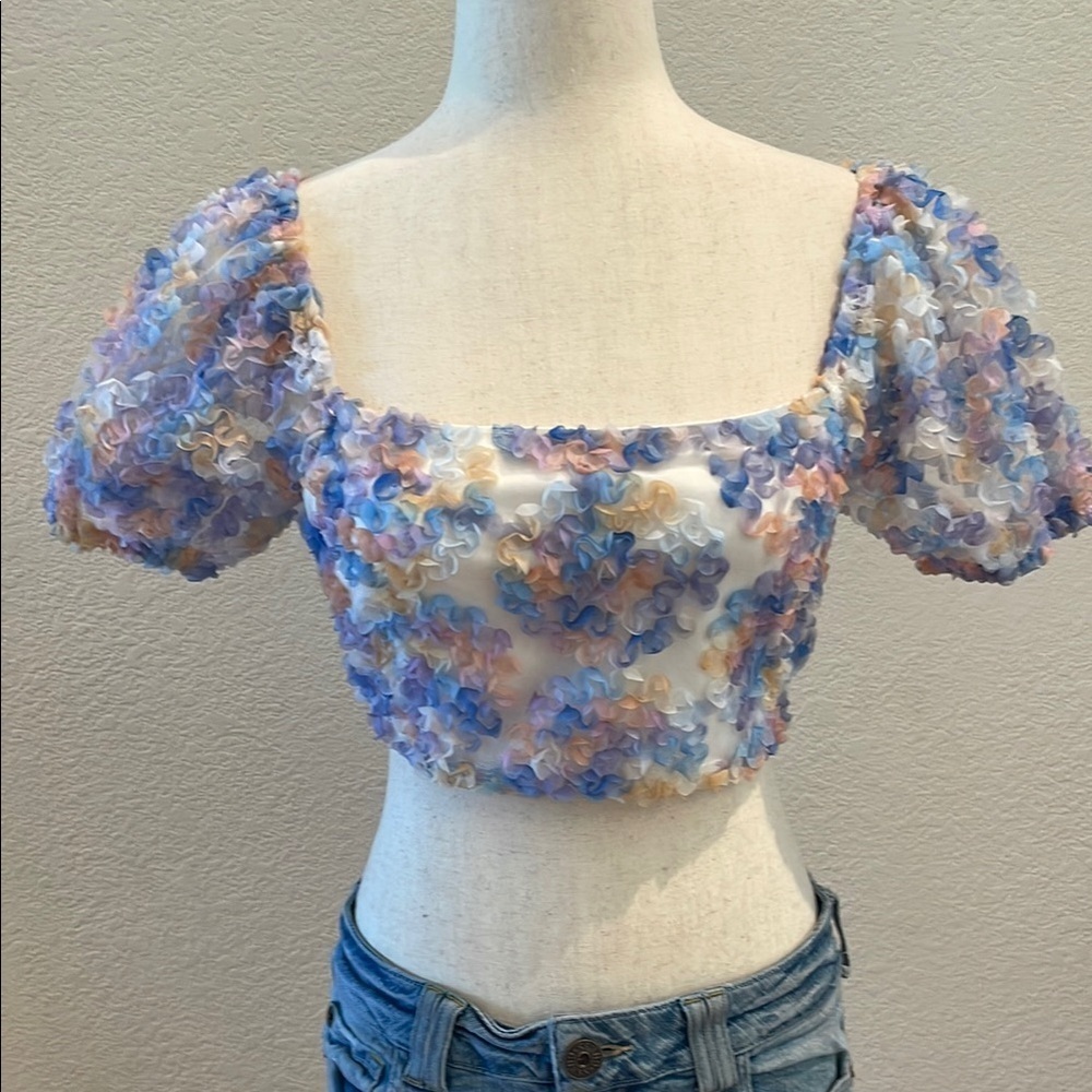New Floral Puff Sleeve Crop Top by LELIS Sz Sm